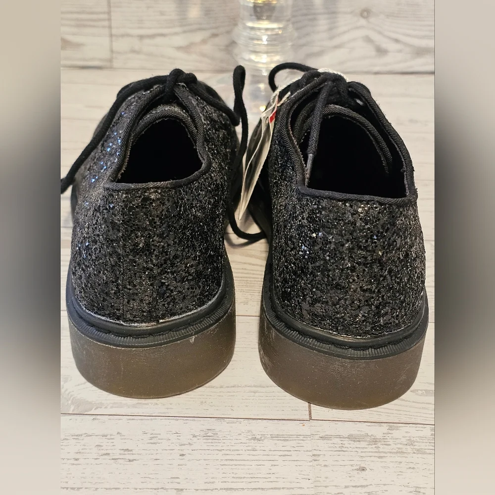 Zara Kids Black Glitter Chunky Platform Shoes Lace Up Clear Sole Size 35 EU / 6
